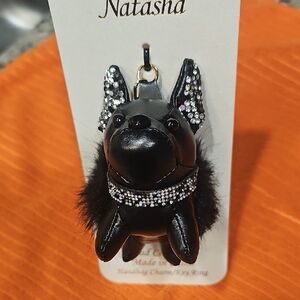 Natasha Couture Black Dog Keychain with Rhinestones